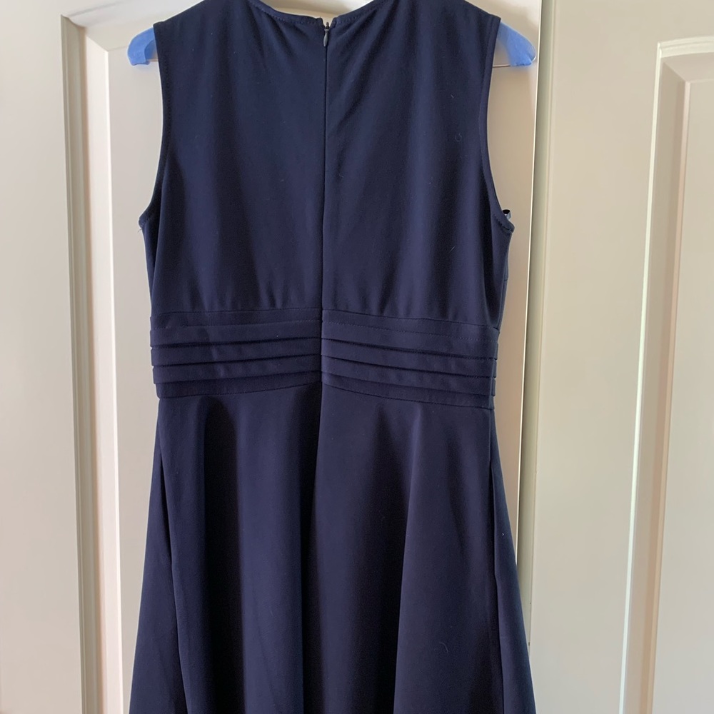 Mystic navy dress. Medium, fitted on top, a-line. Fabric is thicker.